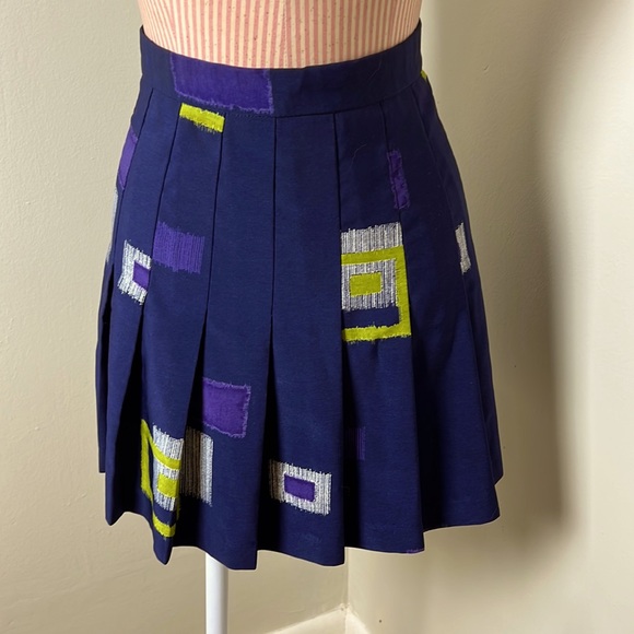 Vintage 90's Tennis Skirt Size S Navy Blue Op Art Print - Picture 1 of 7